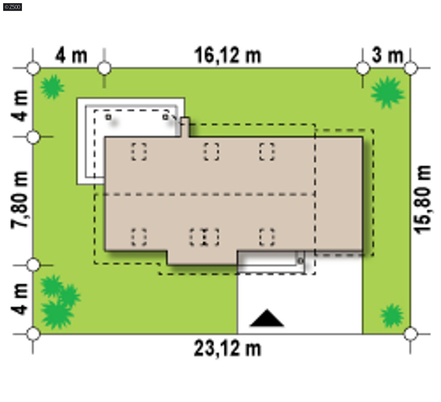 Home project  - drewniany, z garażem jednostanowiskowym po prawej i dachem pulpitowym