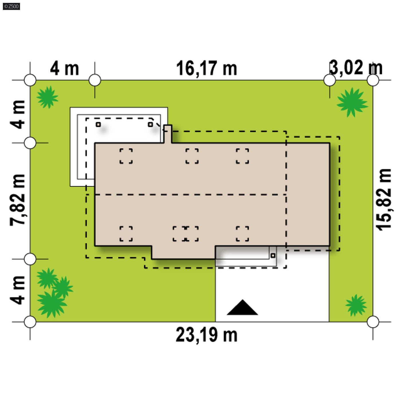 Gotowy projekt domu  - drewniany, z garażem jednostanowiskowym po prawej i dachem pulpitowym