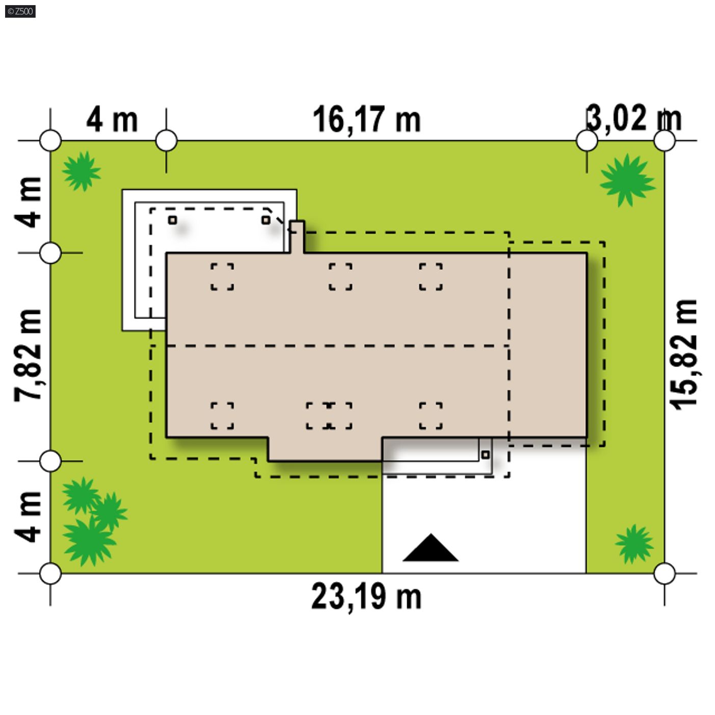 Gotowy projekt domu  - drewniany, z garażem jednostanowiskowym po prawej i dachem pulpitowym
