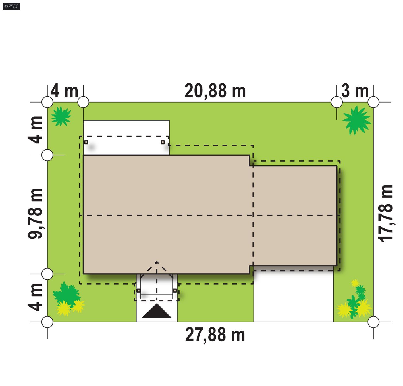 Gotowy projekt domu  - Z garażem dwustanowiskowym po lewej stronie.