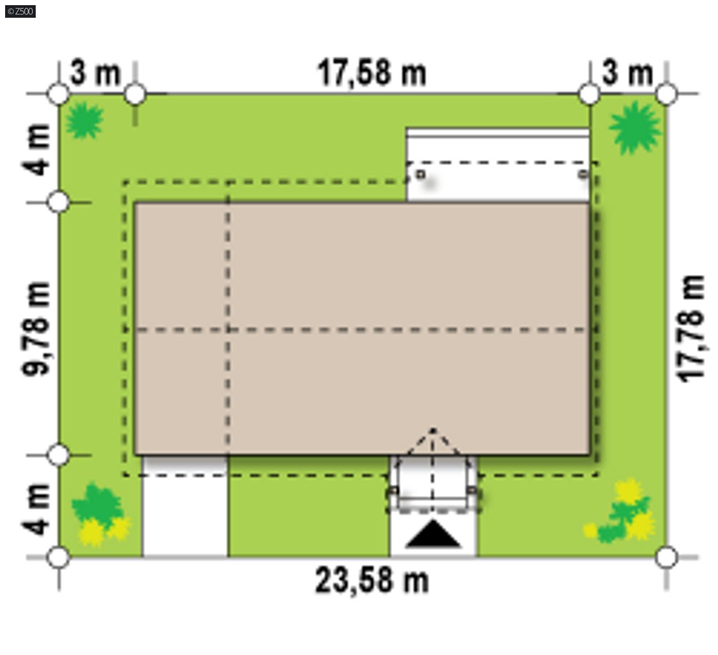 Gotowy projekt domu  - Mały dom parterowy z 3 sypialniami, dużą kuchnią i garażem jednostanowiskowym.