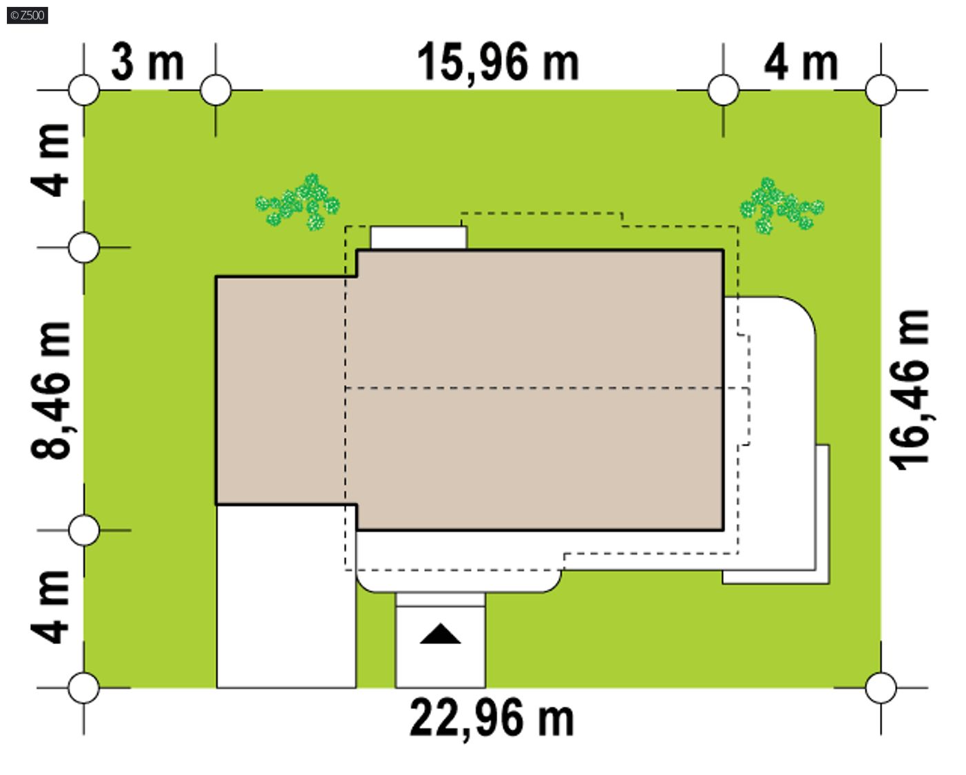Home project  - z garażem jednostanowiskowym po lewej i z dachem pulpitowym