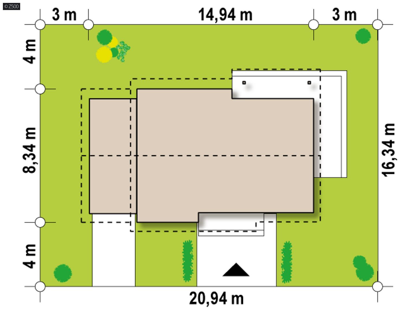 Gotowy projekt domu  - wariant domu poszerzony o 30 cm i z garażem jednostanowiskowym 