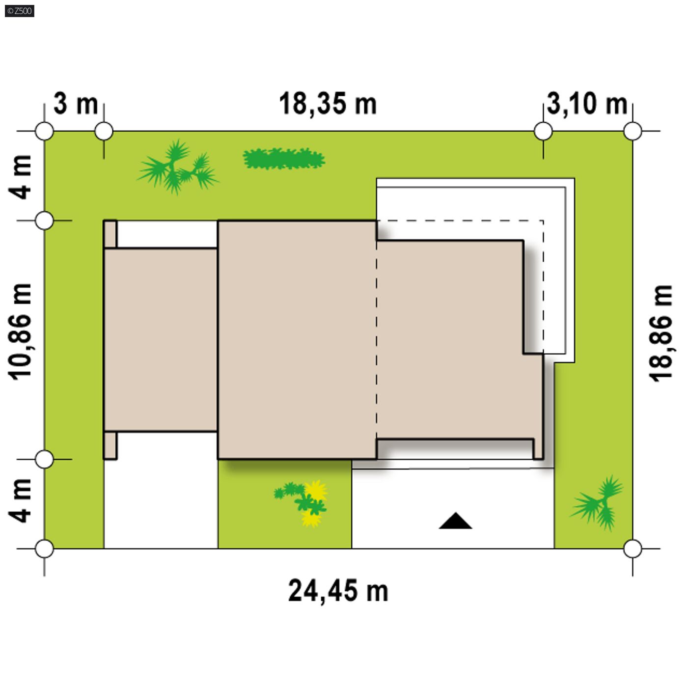 Gotowy projekt domu  - Nowoczesny dom z dużym, jasnym salonem i garażem jednostanowiskowym.