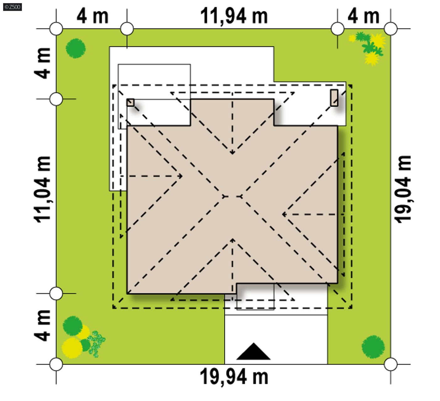 Home project  - Dom z dachem czterospadowym i garażem Duże przeszklenia we współczesnym stylu.