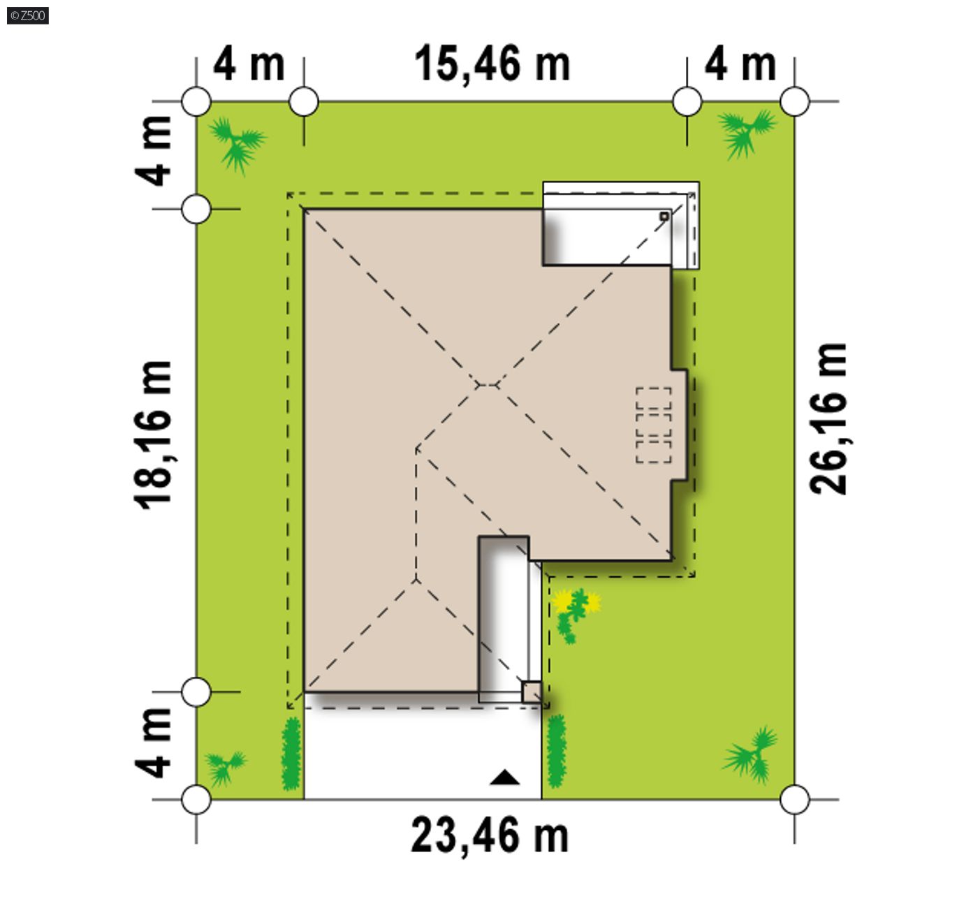 Gotowy projekt domu  - Komfortowy i przestronny dom parterowy z garażem dwustanowiskowym od frontu.