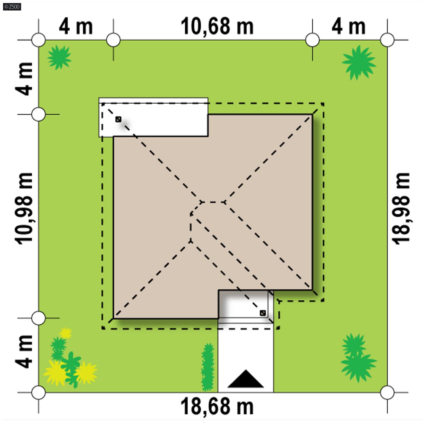 Home project  - Mały parterowy dom z funkcjonalnym układem pomieszczeń i zadaszonym tarasem.