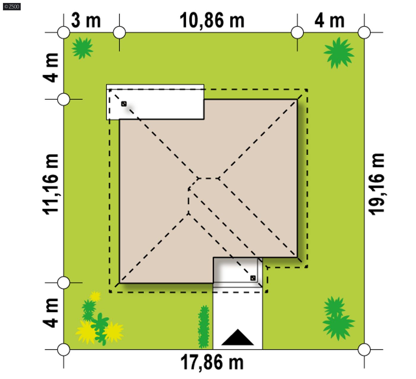 Gotowy projekt domu  - Mały parterowy dom z funkcjonalnym układem pomieszczeń i zadaszonym tarasem.