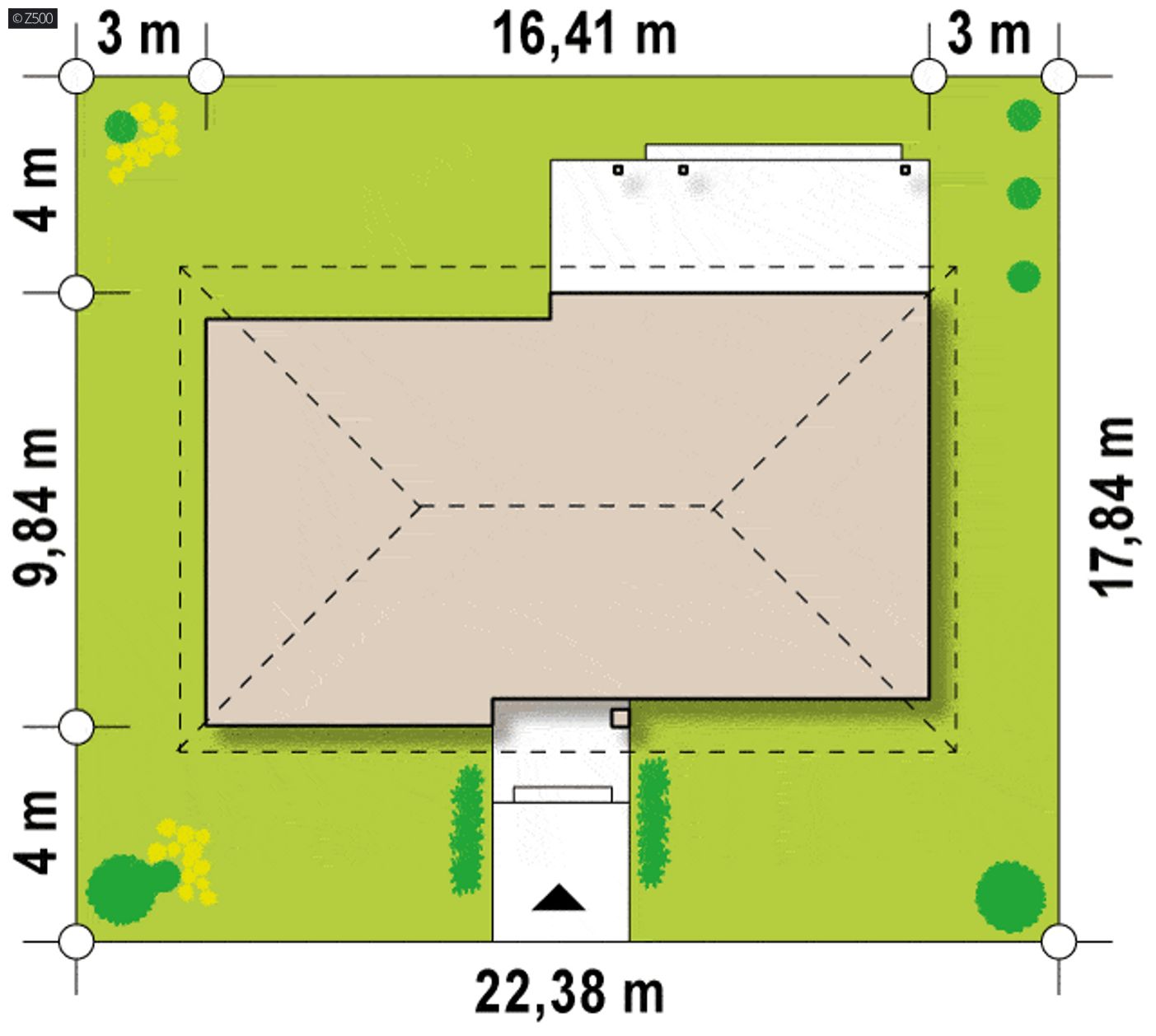 Gotowy projekt domu  - Parterowy dom bez garażu. Wariant z kuchnią od frontu