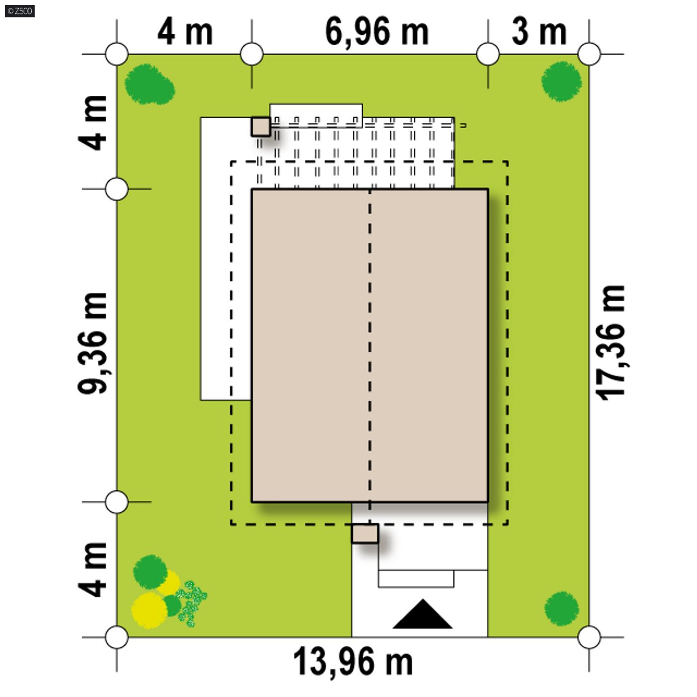 Gotowy projekt domu  - Piętrowy dom ze sporym pomieszczeniem gospodarczym, także na wąską działkę.