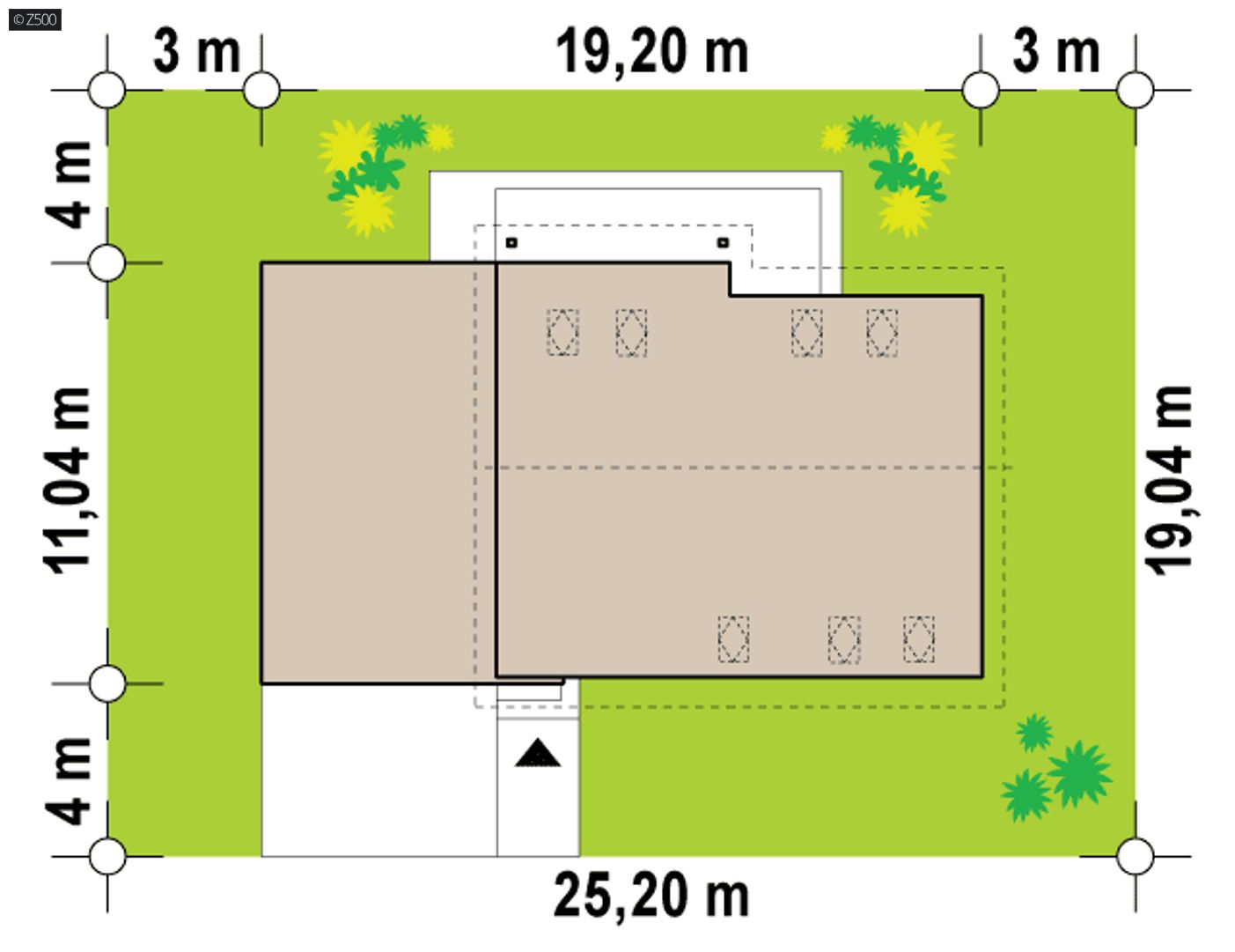Gotowy projekt domu  - Z poddaszem użytkowym, garaż 2-stanowiskowy z lewej str z tarasem nad nim.