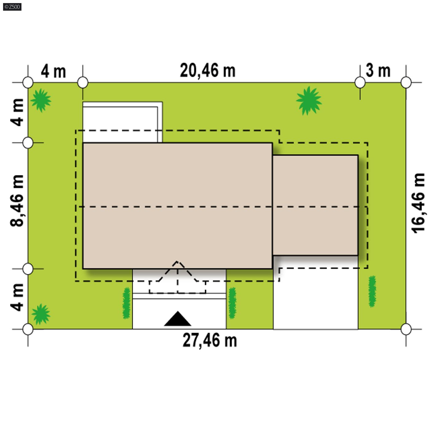 Gotowy projekt domu  - Dom parterowy, wersja z garażem dwustanowiskowym. Tani w budowie i eksploatacji.