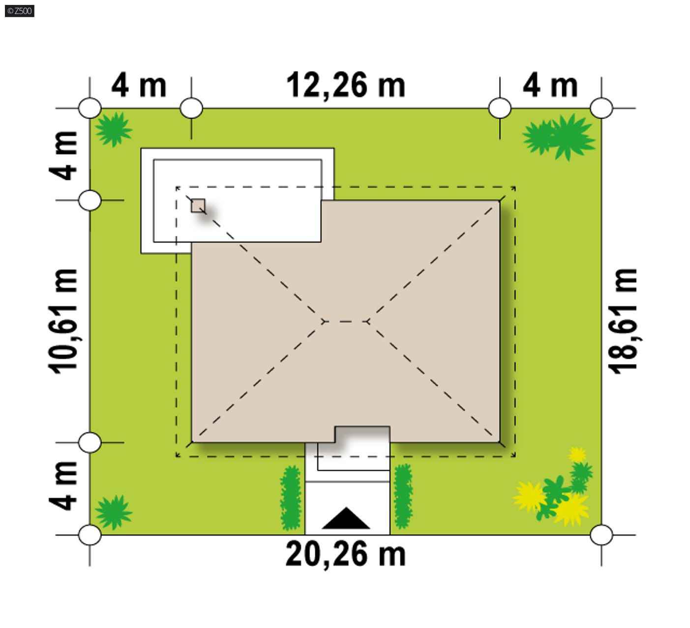 Gotowy projekt domu  - Kompaktowy dom parterowy z trzema sypialniami przykryty dachem kopertowym.