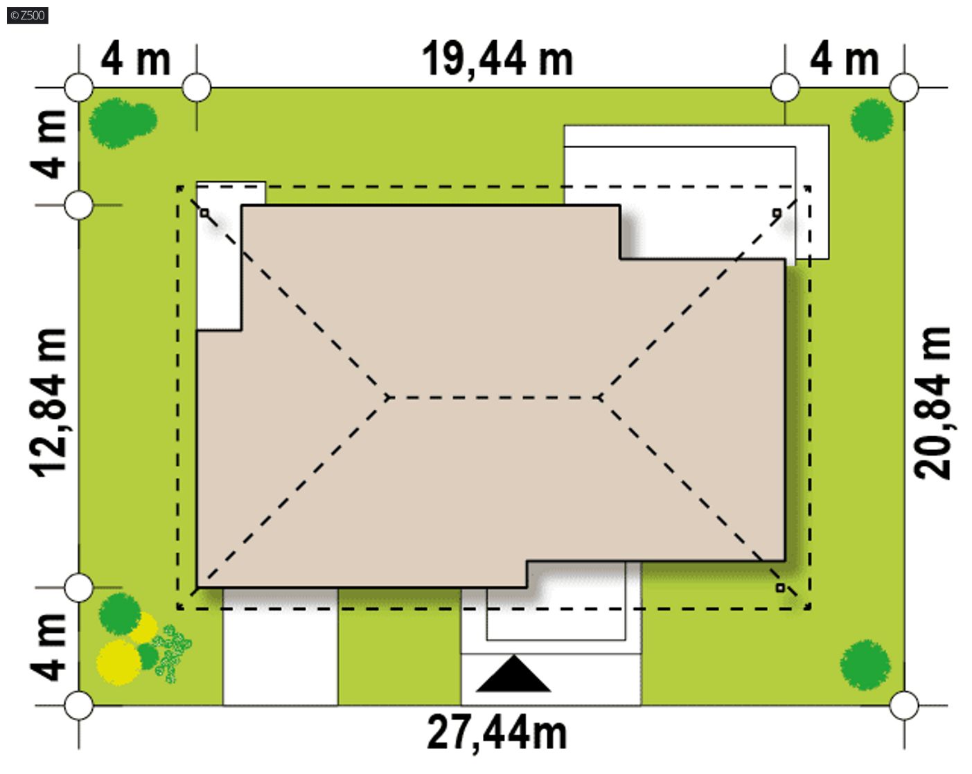 Gotowy projekt domu  - Wariant z garażem po lewej stronie i ze zmienionym układem pomieszczeń. 
