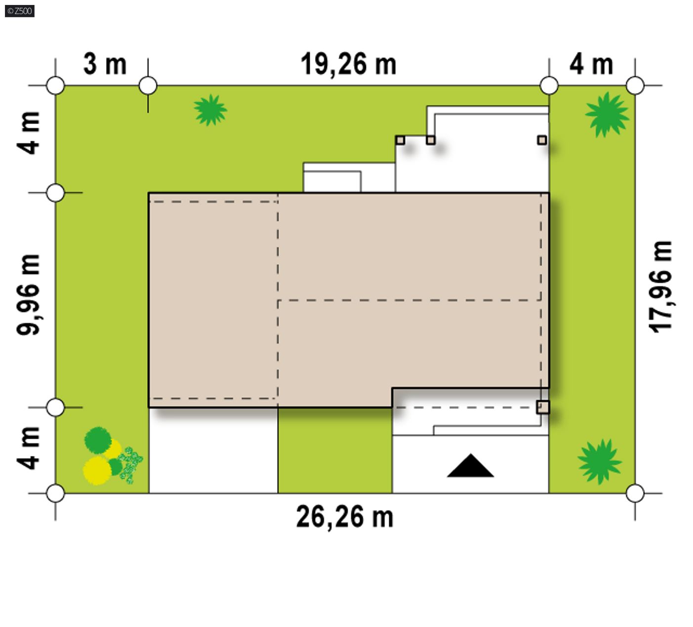 Gotowy projekt domu  - wariant z garażem 2-stanowiskowym. 