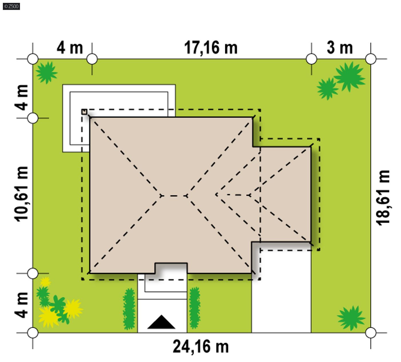 Gotowy projekt domu  - Kompaktowy dom parterowy z garażem jednostanowiskowym i dachem kopertowym.