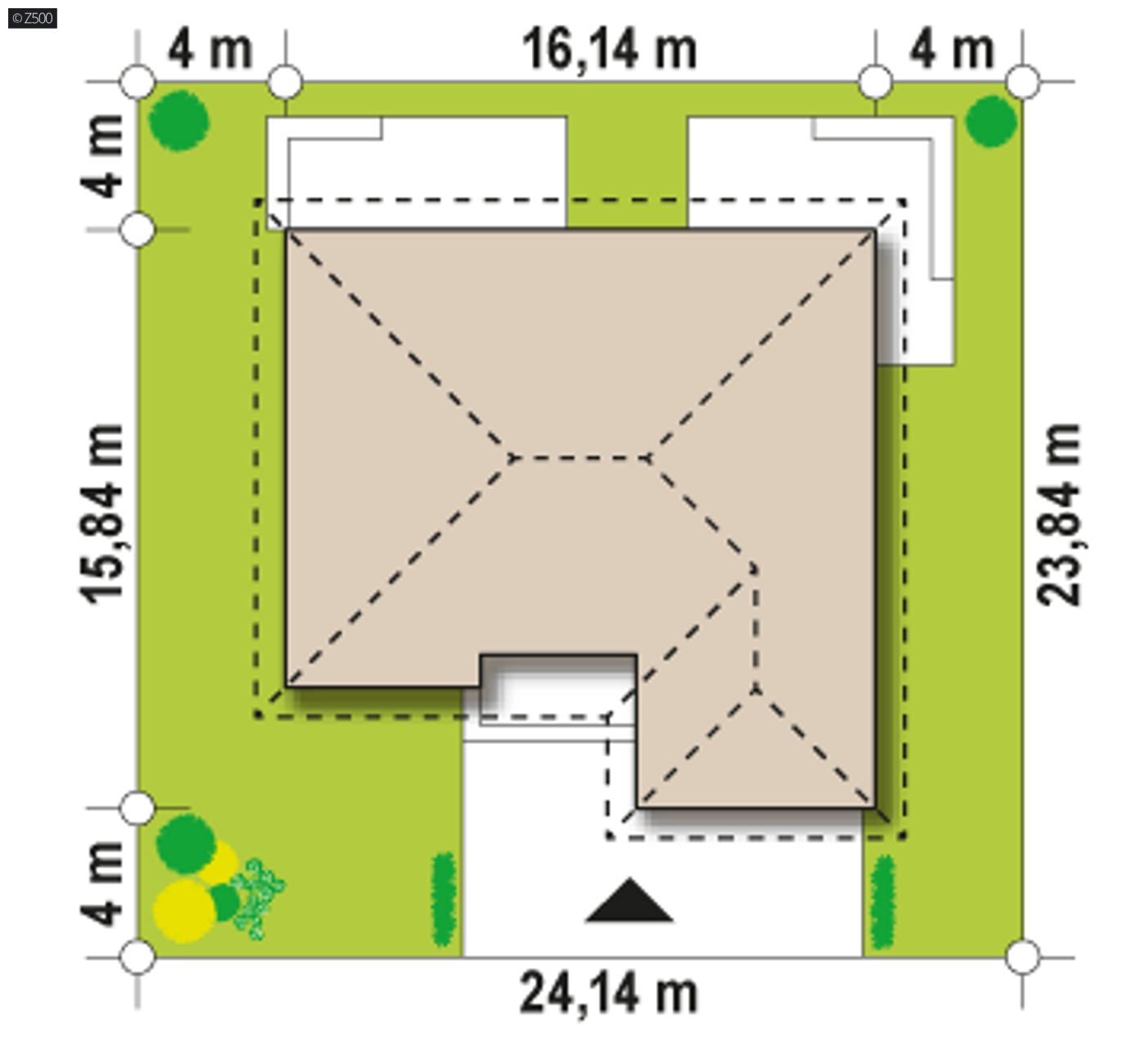 Gotowy projekt domu  - Współczesny parterowy dom z garażem dwustanowiskowym, każdy pokój z własną łazienką. 