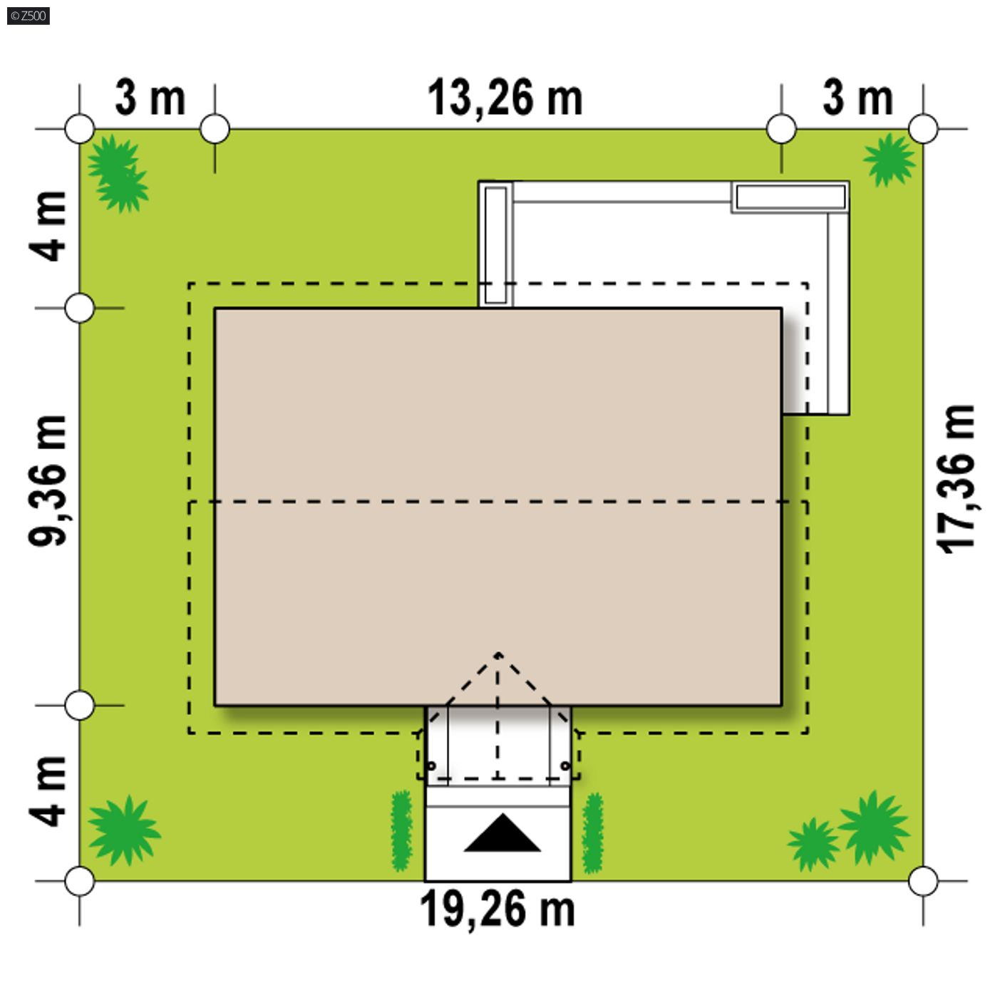 Gotowy projekt domu  - Projekt domu parterowego z trzema sypialniami  i dużym salonem.