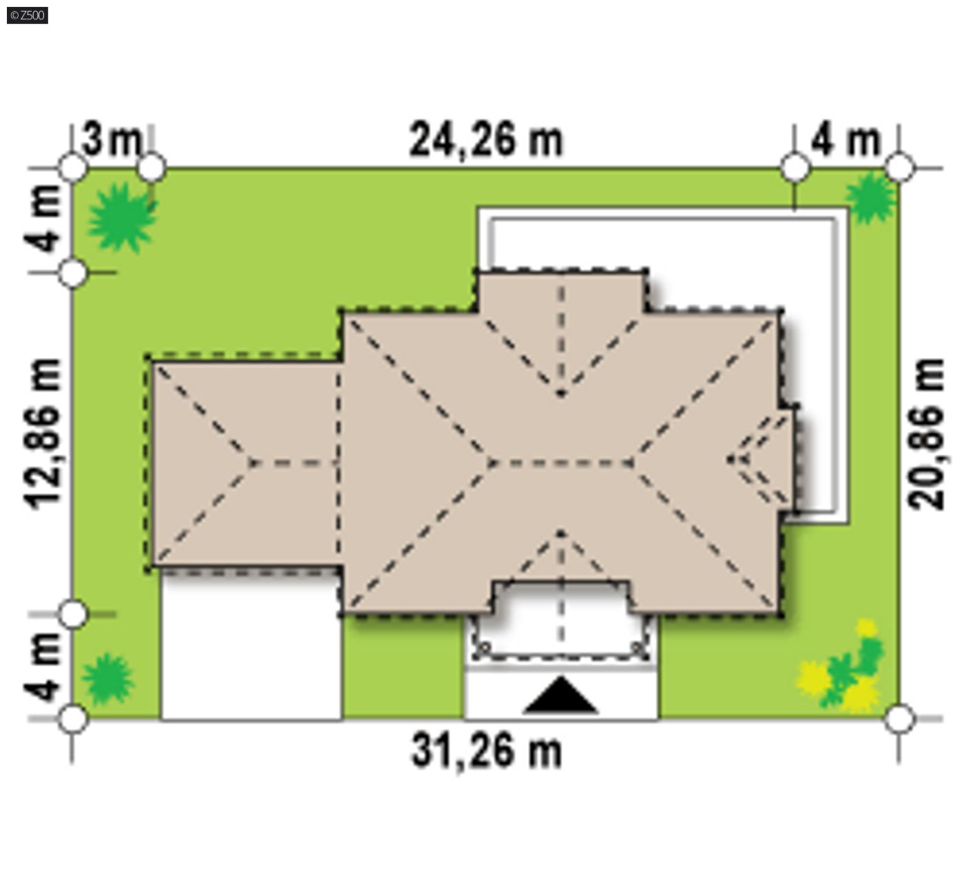 Home project  - Piętrowa willa z garażem dwustanowiskowym , balkonem nad wejściem i zdobieniami.