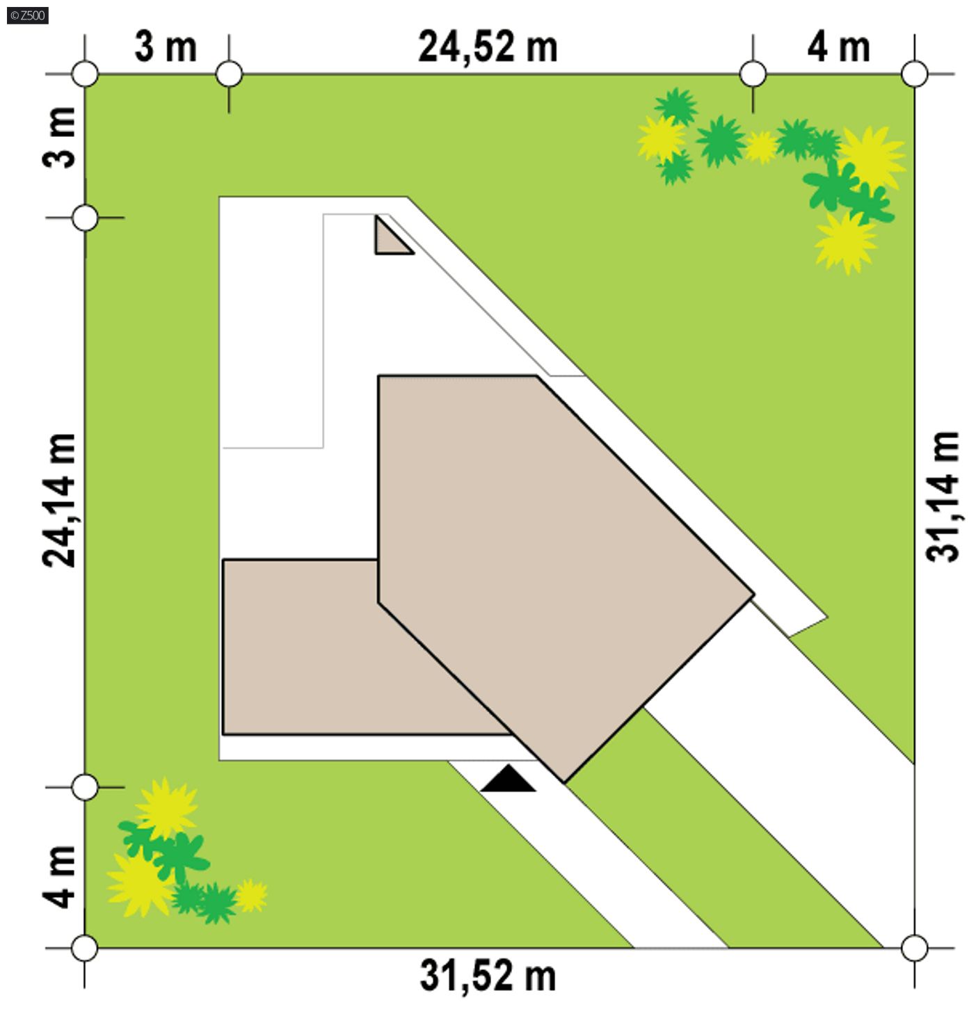 Home project  - A modern house with a sharp gable roof, 4 bedrooms and a garage for 2 cars.