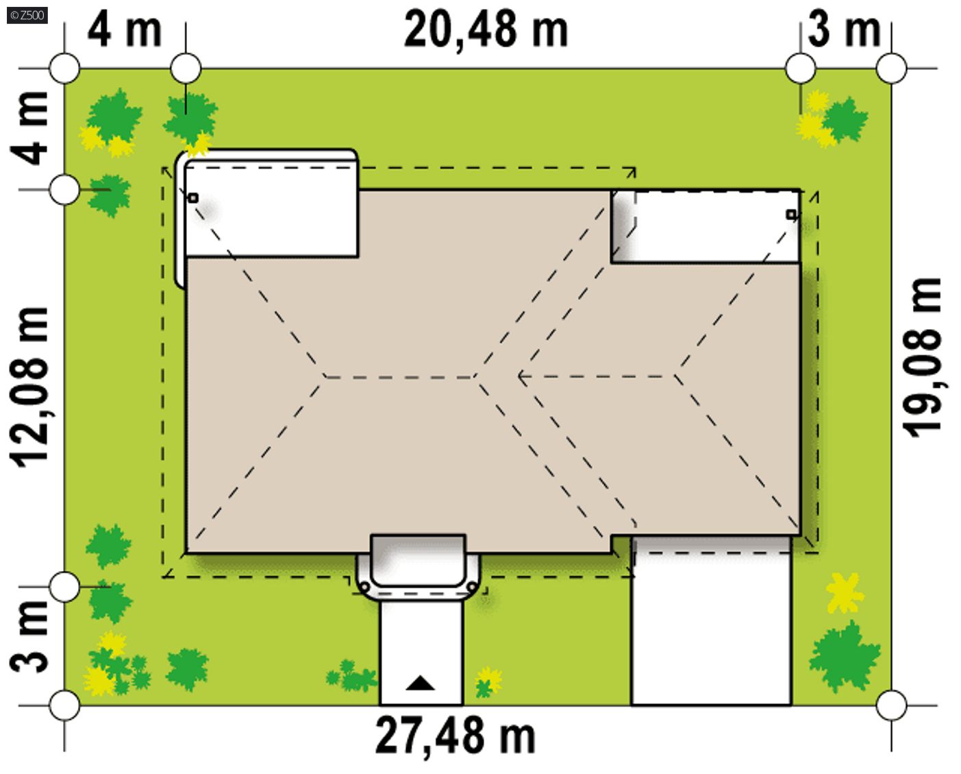 Gotowy projekt domu  - Parterowy dom z dachem kopertowym, wygodnym wnętrzem oraz garażem na 2 auta.
