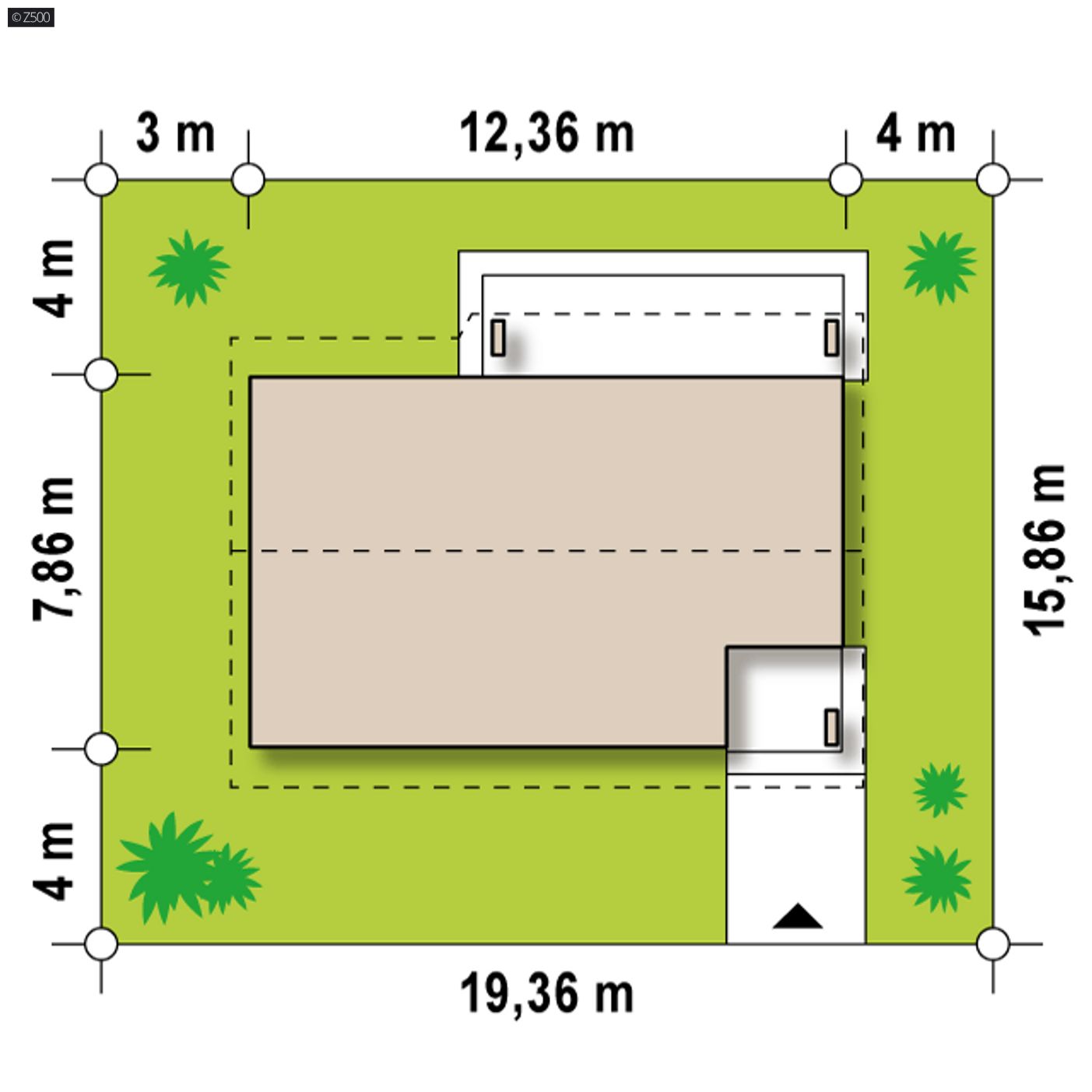 Gotowy projekt domu  - Parterowy dom, z dużym pomieszczeniem gospodarczym i 2 sypialniami