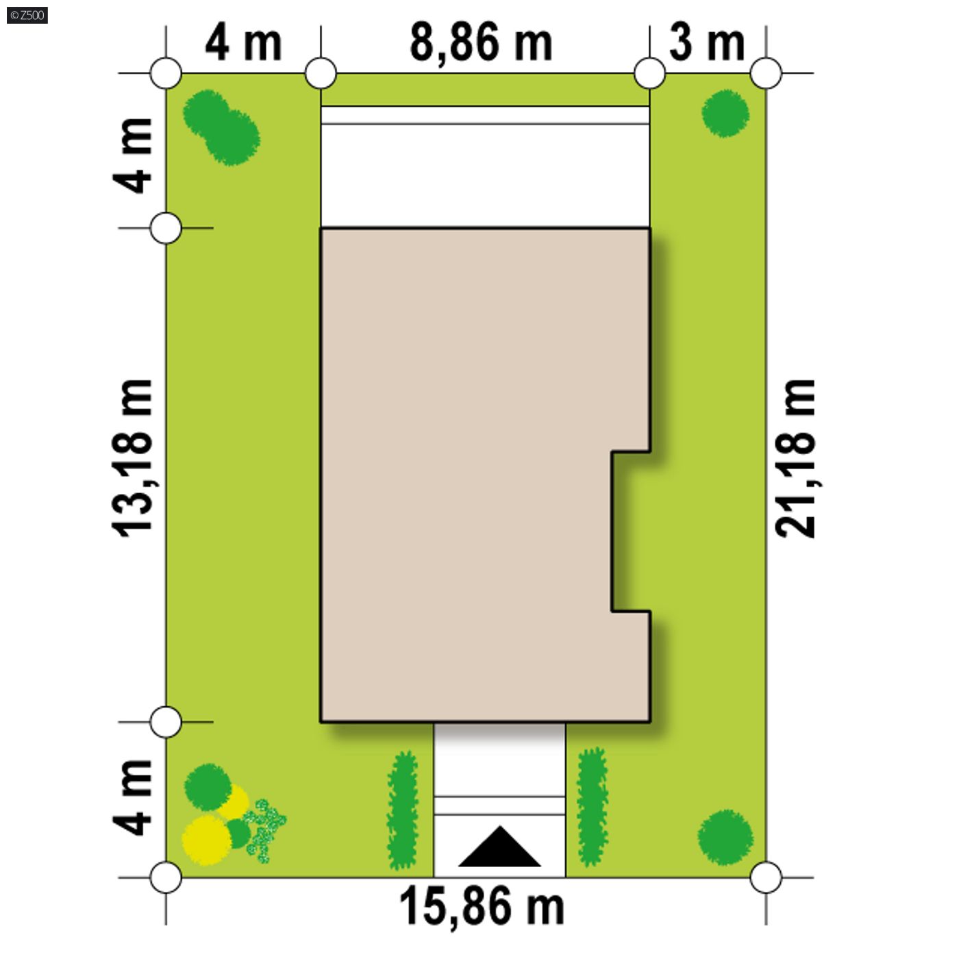 Gotowy projekt domu  - Parterowy dom na wąską działkę < 16m o powierzchni użytkowej 90m2