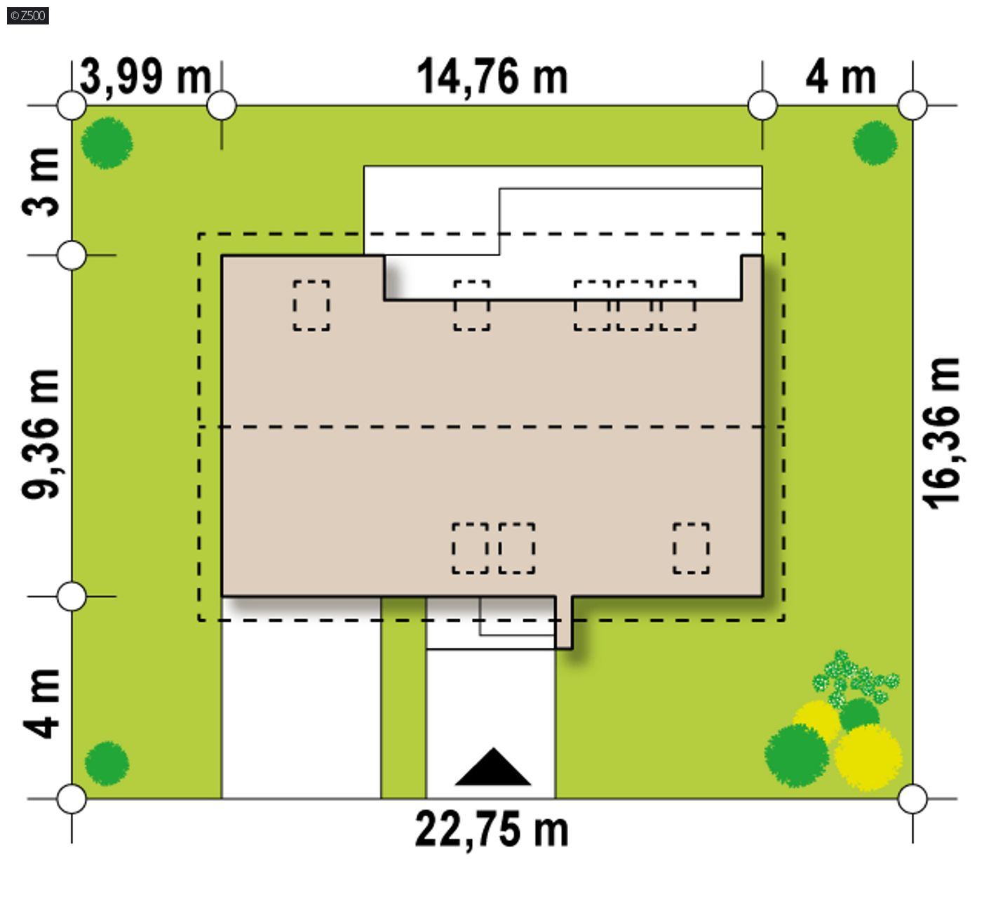 Gotowy projekt domu  - Wariant projektu Z232 z pokojem w parterze oraz 4 sypialniami na poddaszu.