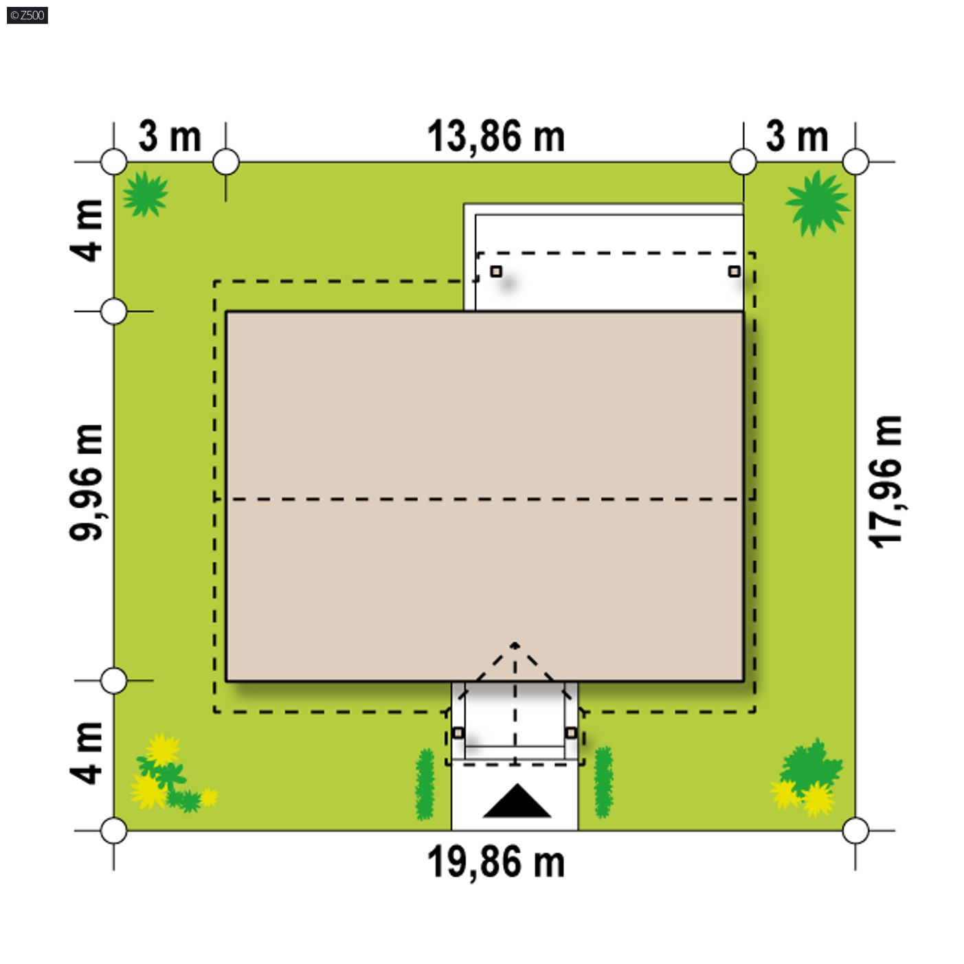 Gotowy projekt domu  - Mały dom parterowy z dachem dwuspadowym, 3 sypialniami i dużą kuchnią.