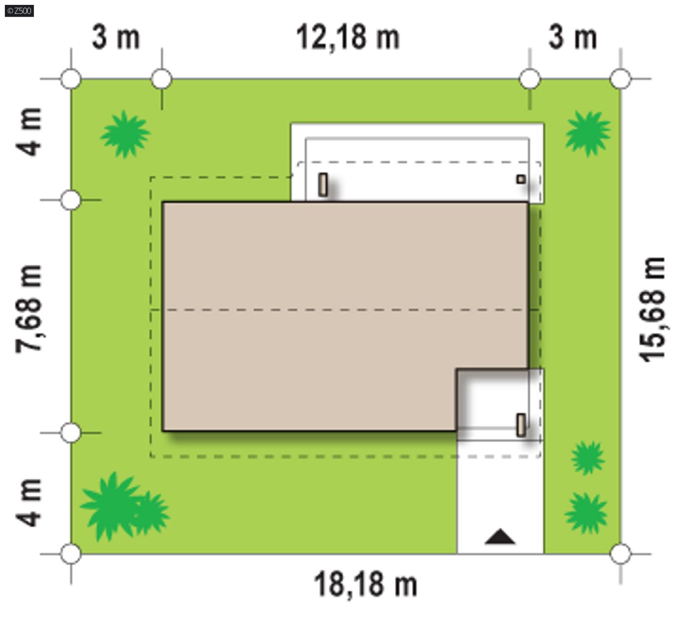 Gotowy projekt domu  - Parterowy dom, tani w budowie, bez nośnych ścian, z dużym P.G i 2 sypialniami.