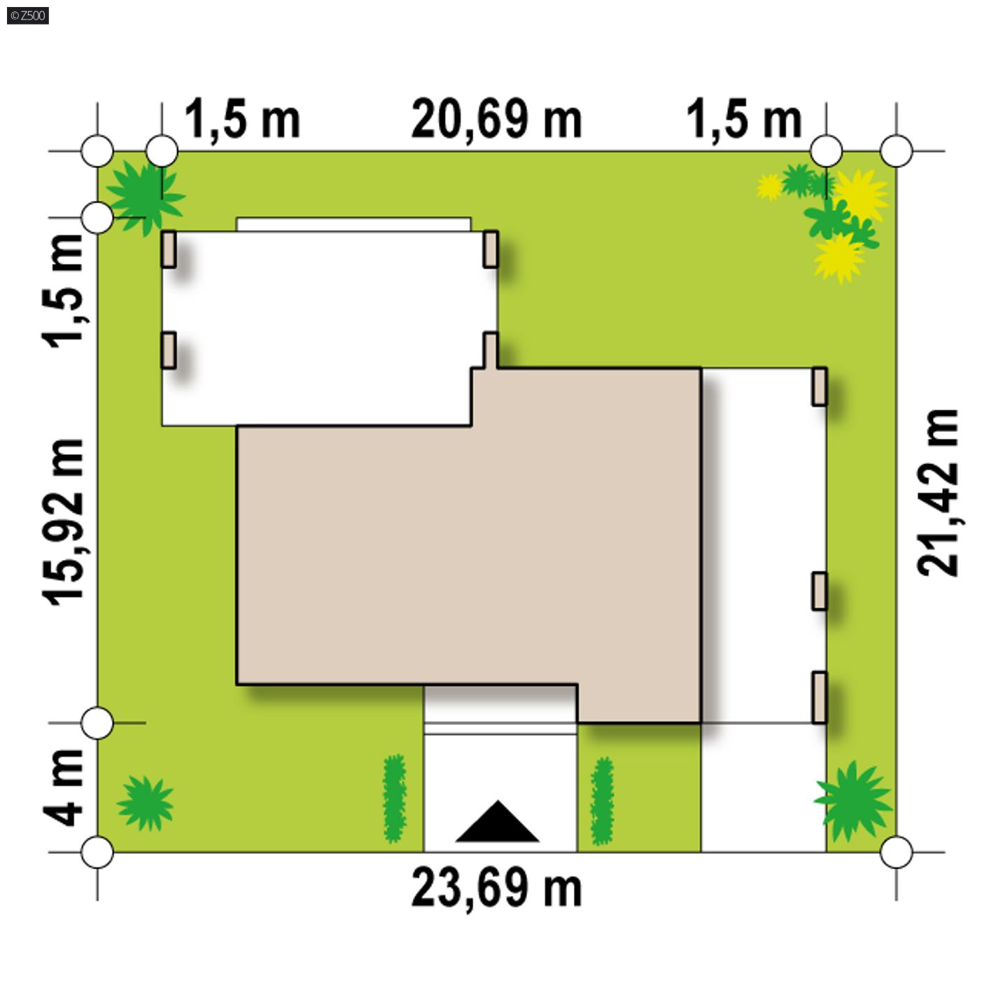 Gotowy projekt domu  - Nowoczesny parterowy dom z otwartym garażem i dużym salonem. 