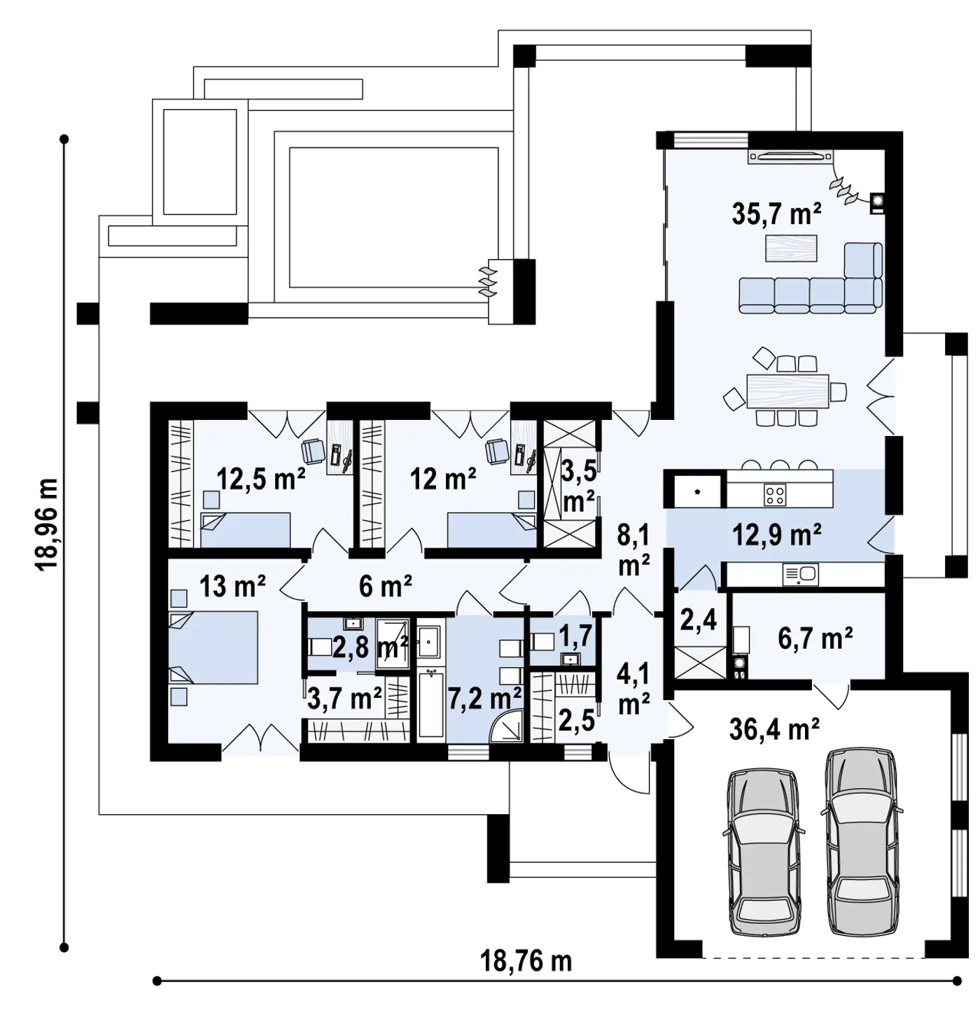 ＊DOM SPACE DESIGN ＊ Projekt domu Zx137 D Nowoczesny dom parterowy z garażem