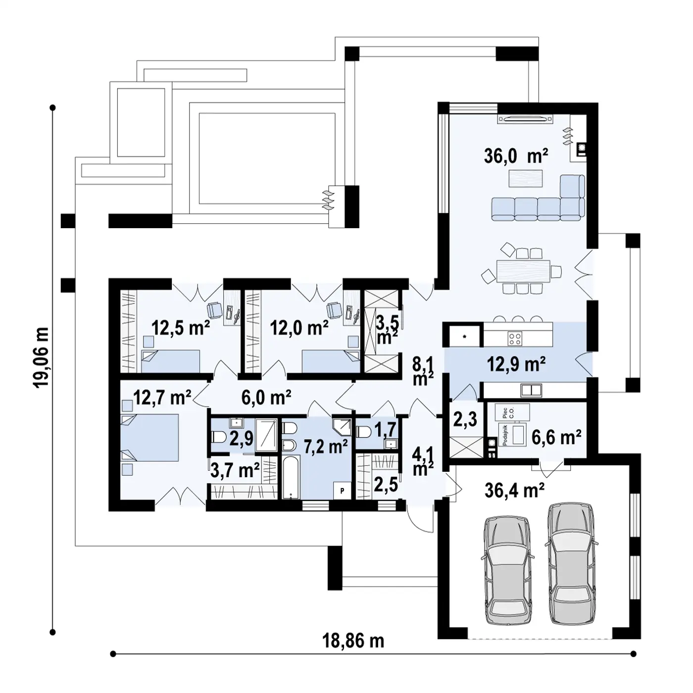 Projekt domu Zx137 Nowoczesny dom parterowy z garażem dwustanowiskowym