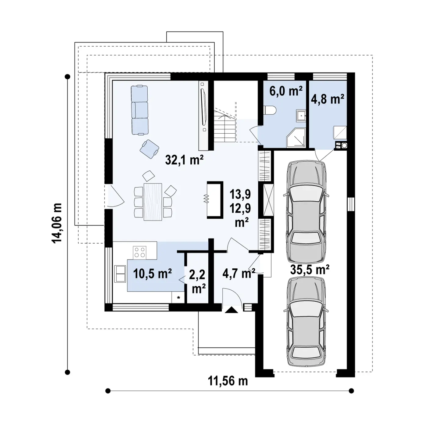 みたむん Projekt domu Zx7 Współczesna forma kubiczna z kopertowym