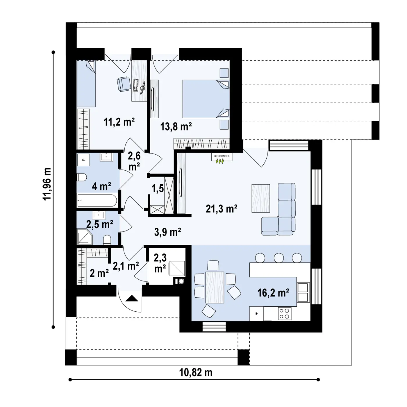 Projekt domu Zx57 Nowoczesny parterowy dom o powierzchni użytkowej