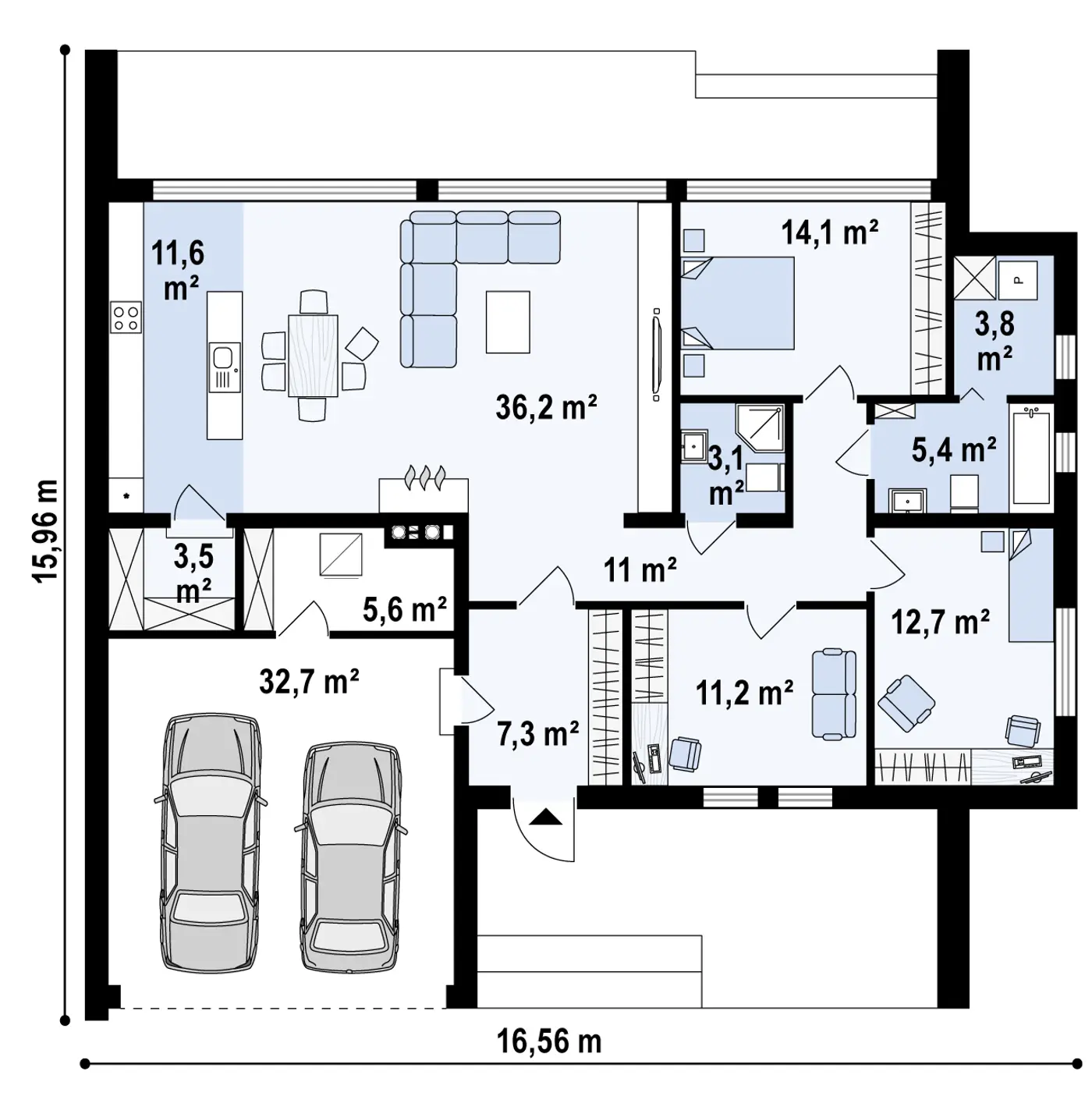 Projekt domu Zx72 minus Pomniejszona wersja Zx72 z 3 sypialniami o