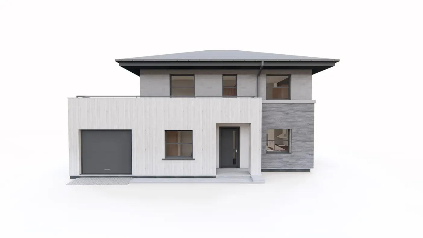 Gotowy projekt domu  - Piętrowy dom z czteroma pokojami, kopertowym dachem, tarasem i wygodnym układem