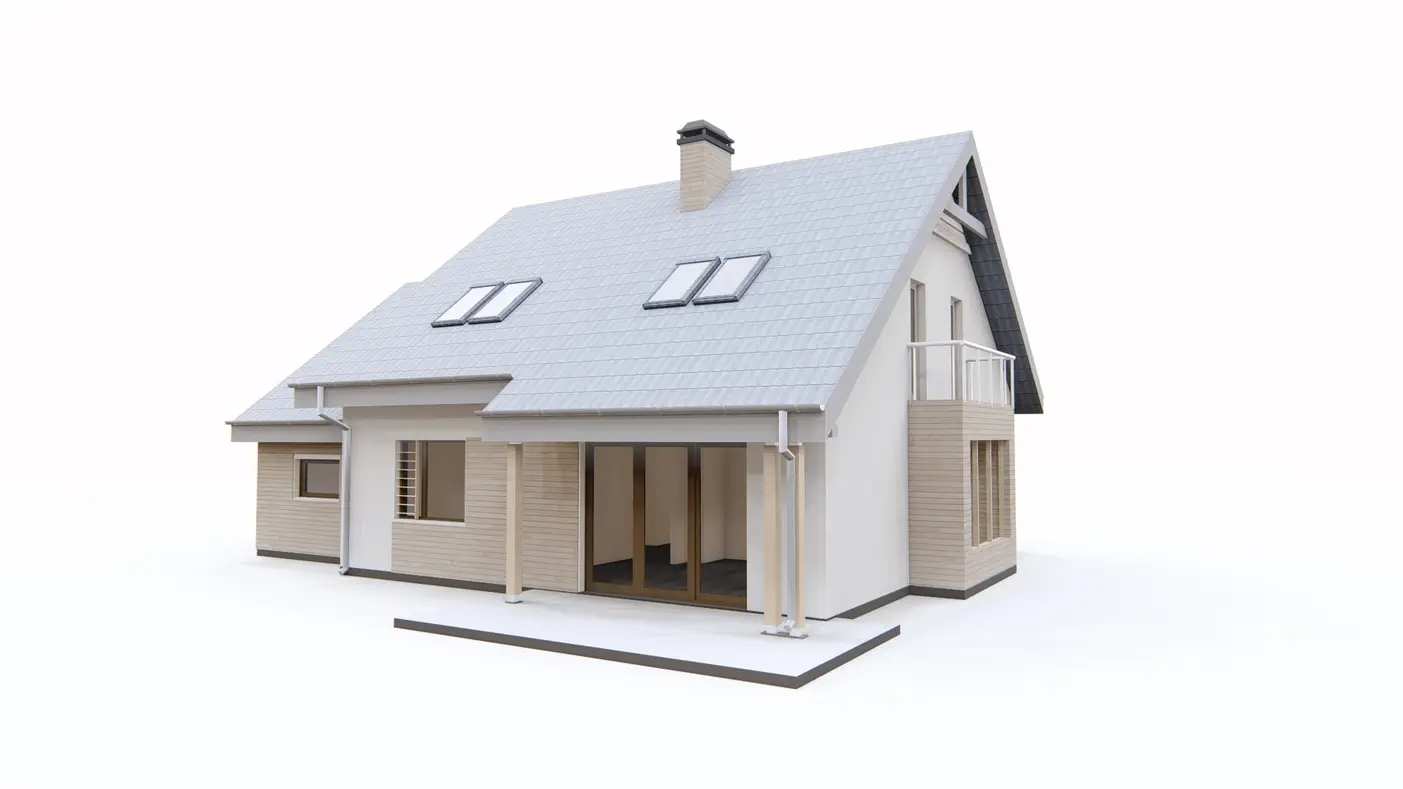 Gotowy projekt domu  - Klasyczny dom z poddaszem, 4 pokojami, garażem, pokojem rekreacyjnym i wykuszem