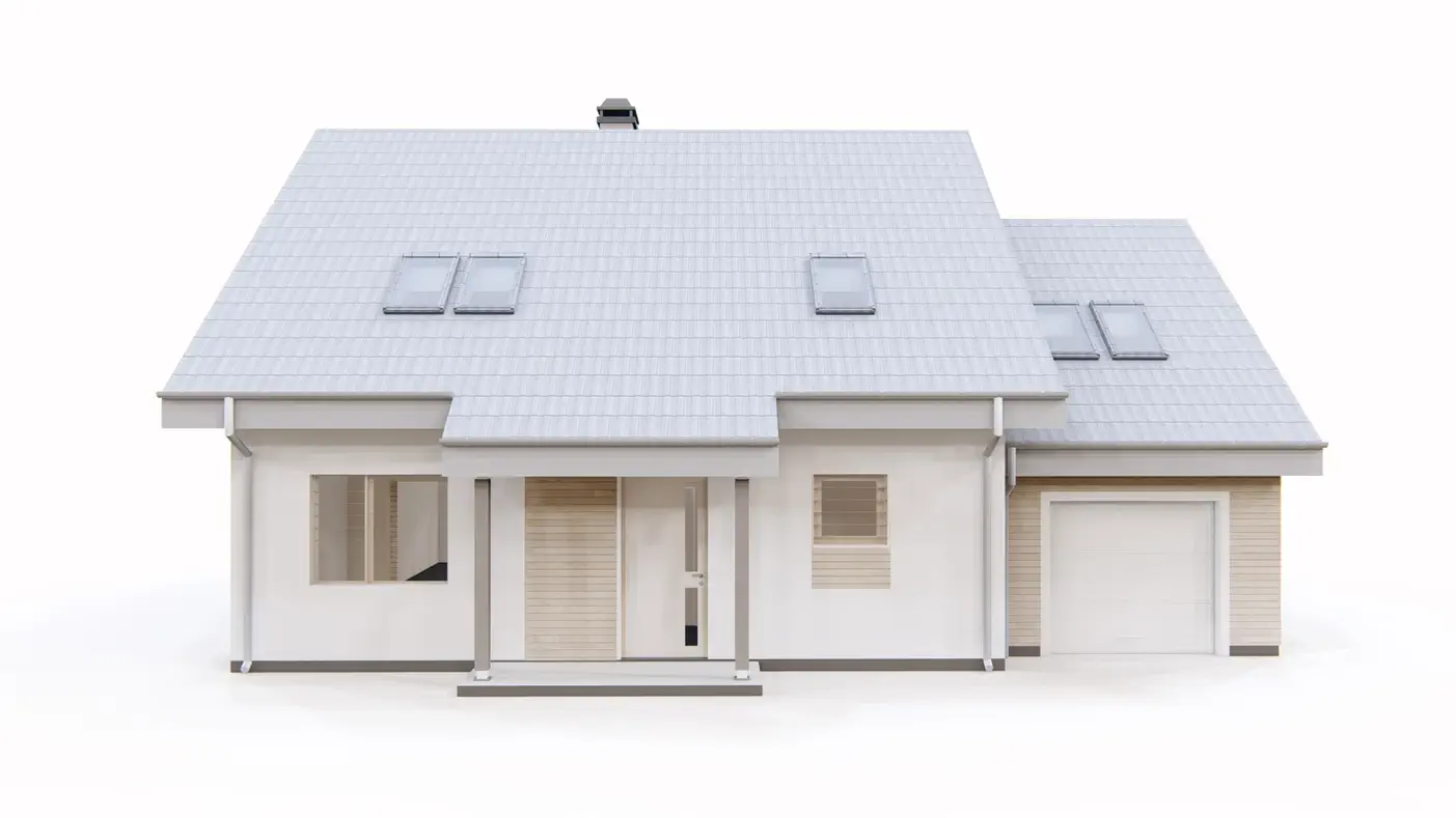 Gotowy projekt domu  - Klasyczny dom z poddaszem, 4 pokojami, garażem, pokojem rekreacyjnym i wykuszem