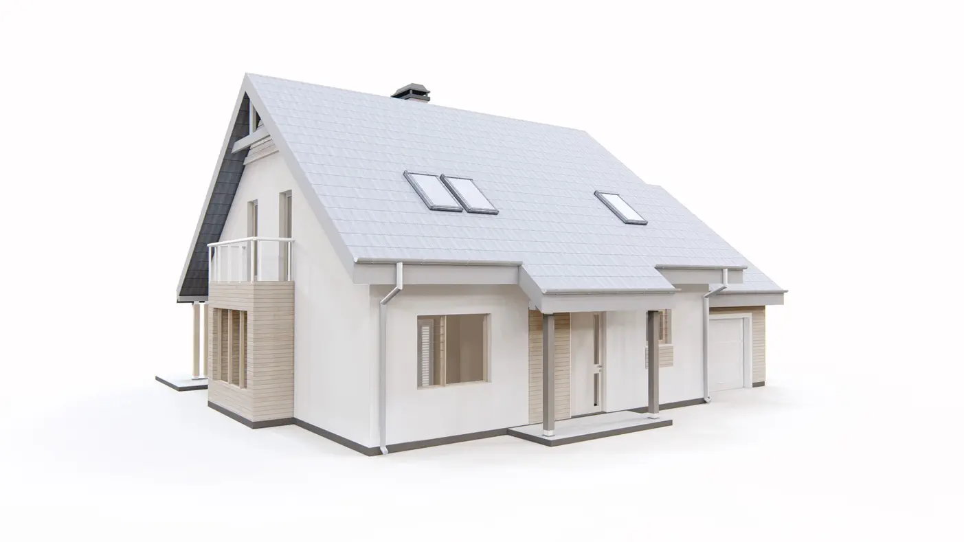 Gotowy projekt domu  - Klasyczny dom z poddaszem, 4 pokojami, garażem, pokojem rekreacyjnym i wykuszem