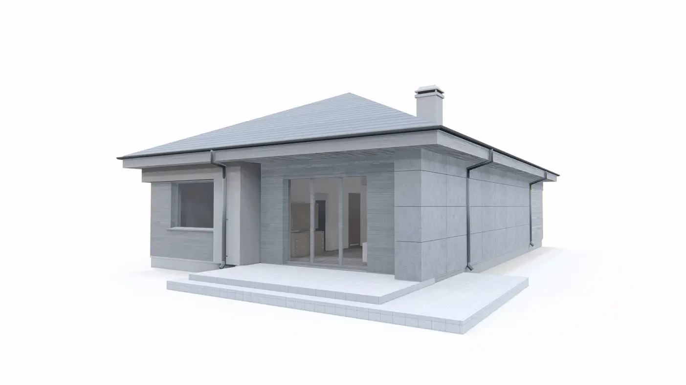 Z356 to wyjątkowy dom z kategorii projekty domów parterowych Gotowy projekt domu - Dom na wąska działkę z dachem kopertowym, dwoma sypialniami, garderobą.