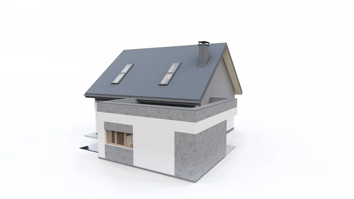 Gotowy projekt domu  - Dom z poddaszem użytkowym z garażem od frontu z bocznym wjazdem 