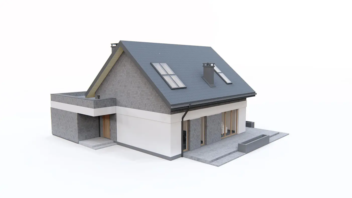 Gotowy projekt domu  - Dom z poddaszem użytkowym z garażem od frontu z bocznym wjazdem 