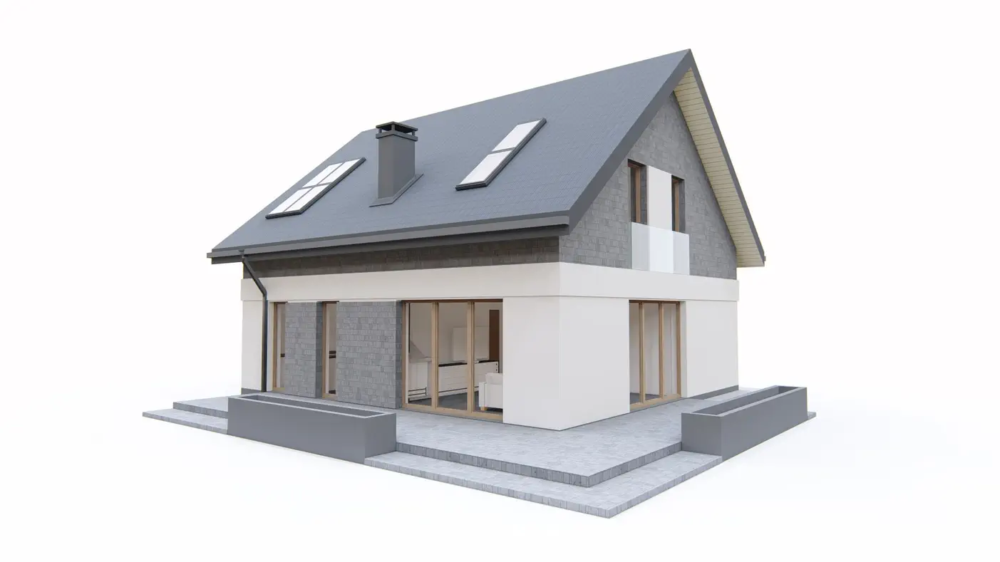 Gotowy projekt domu  - Dom z poddaszem użytkowym z garażem od frontu z bocznym wjazdem 