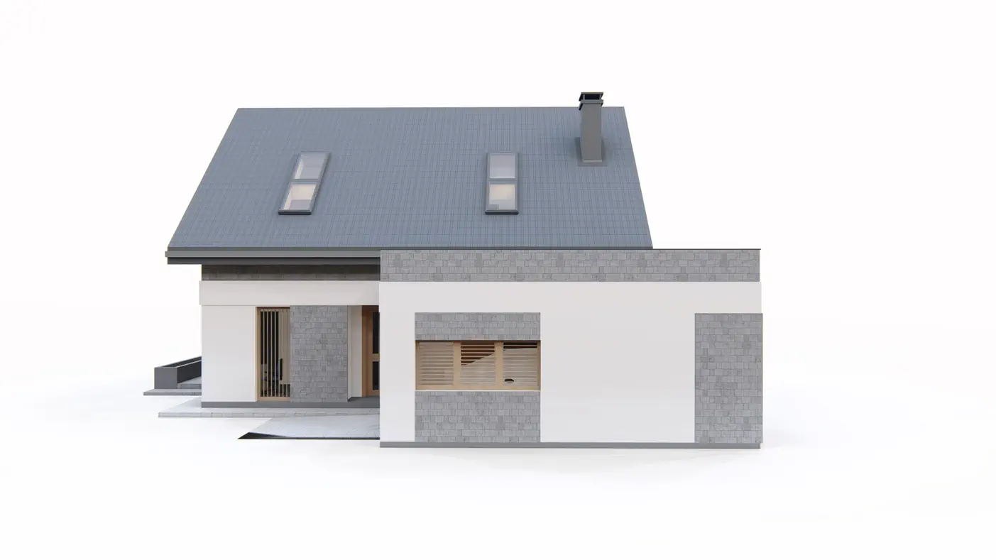 Gotowy projekt domu  - Dom z poddaszem użytkowym z garażem od frontu z bocznym wjazdem 