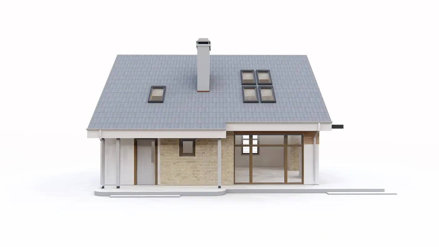 Gotowy projekt domu  - Wygodny dom z poddaszem, czterema sypialniami. wykuszem i kuchnią od ogrodu