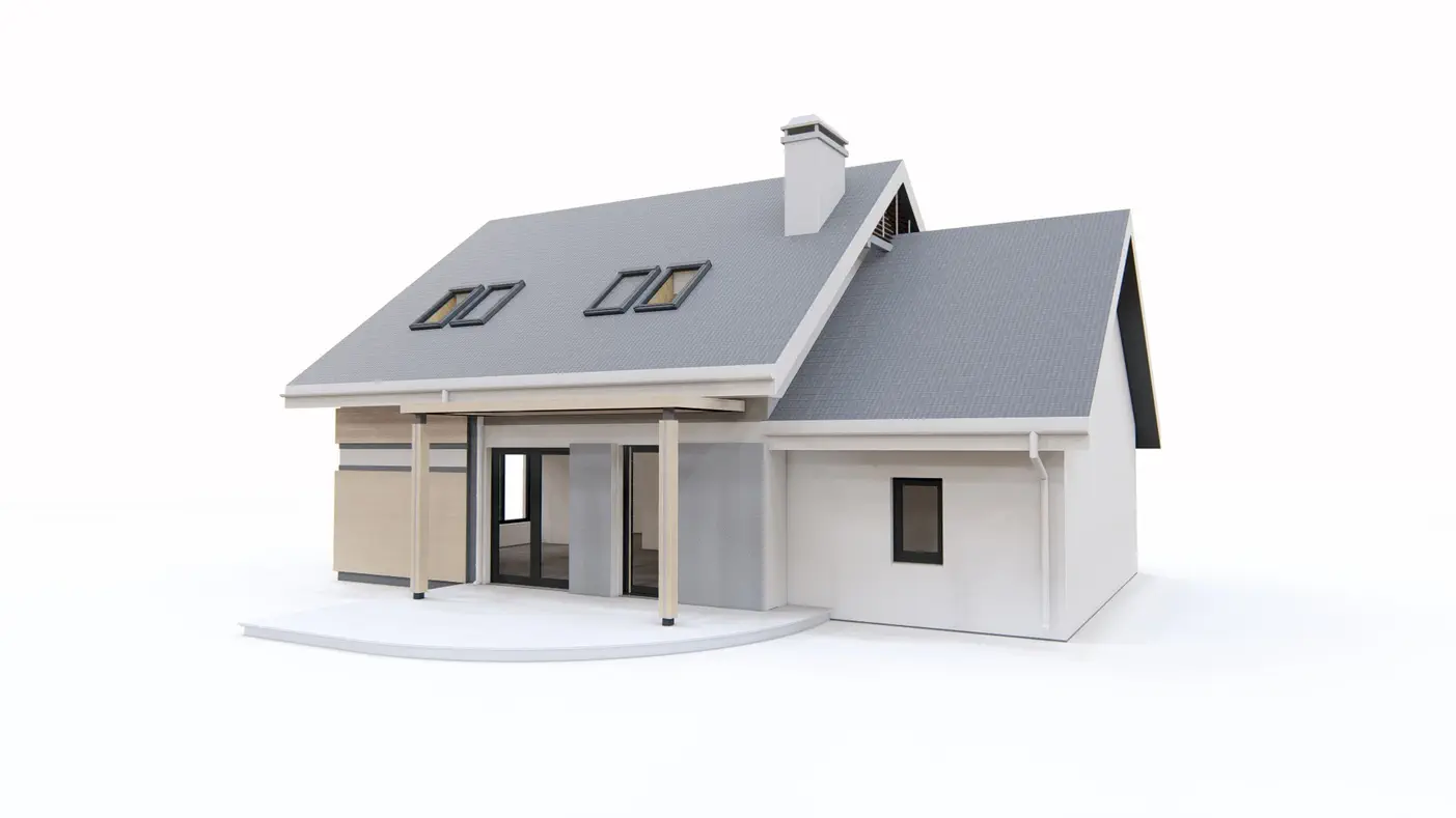 Home project  - Przytulny i komfortowy projekt domu z poddaszem, garażem i wykuszem.