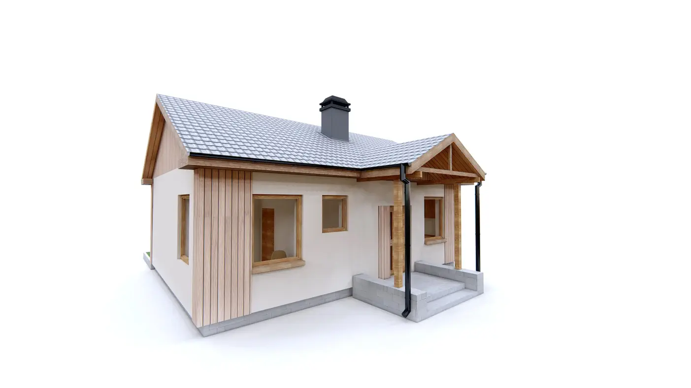 Gotowy projekt domu  - Mały, ekonomiczny w budowie dom parterowy z dwuspadowym dachem i dwoma pokojami