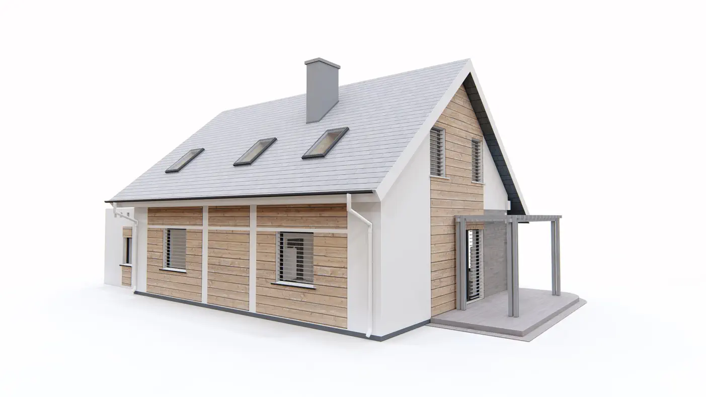 Gotowy projekt domu  - Klasyczny dom z poddaszem, salonem od frontu, garażem i gabinetem na parterze