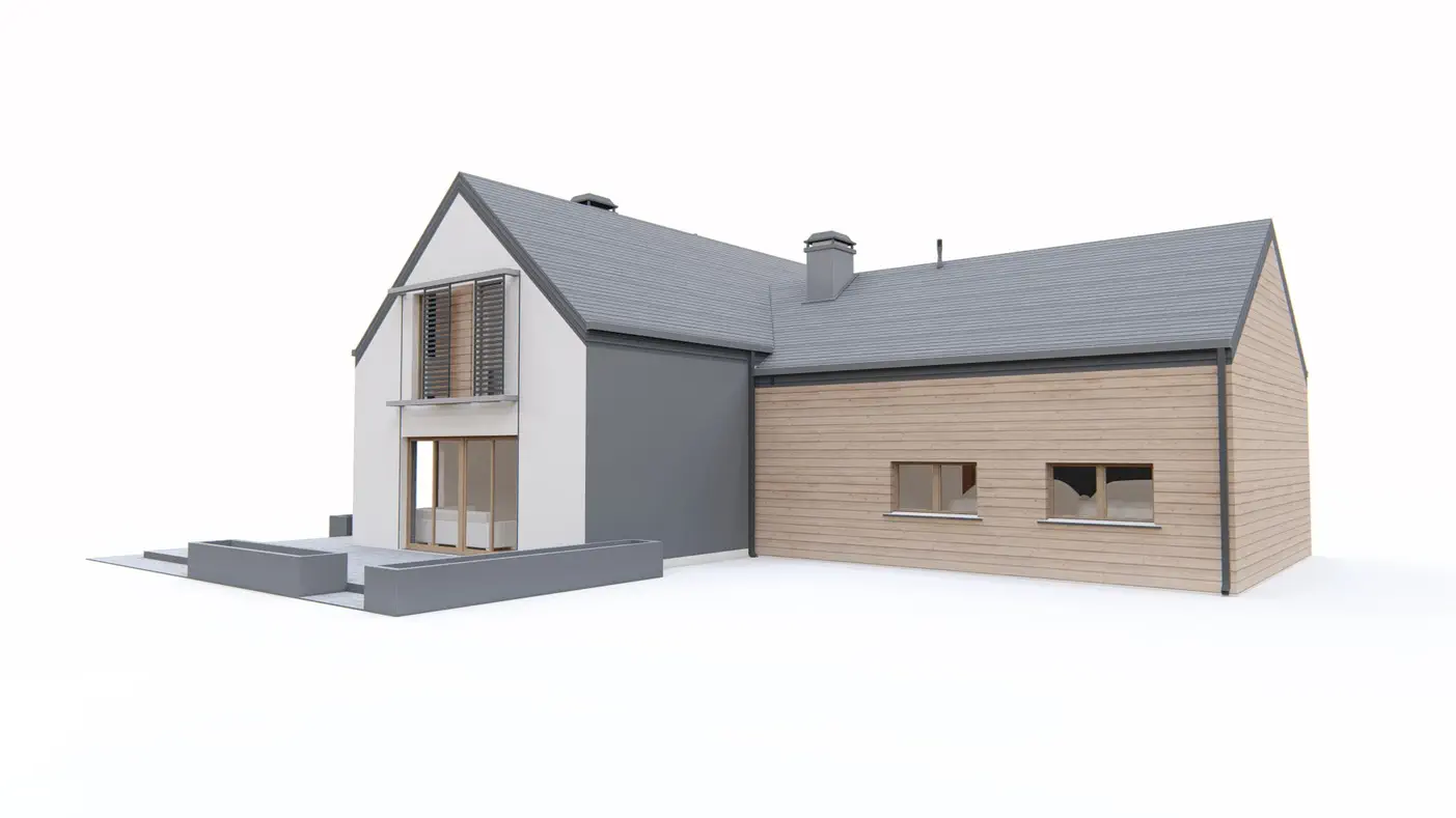 Gotowy projekt domu  - Stylowa nowoczesna stodoła, dom z poddaszem i garażem oraz jasną strefą dzienną